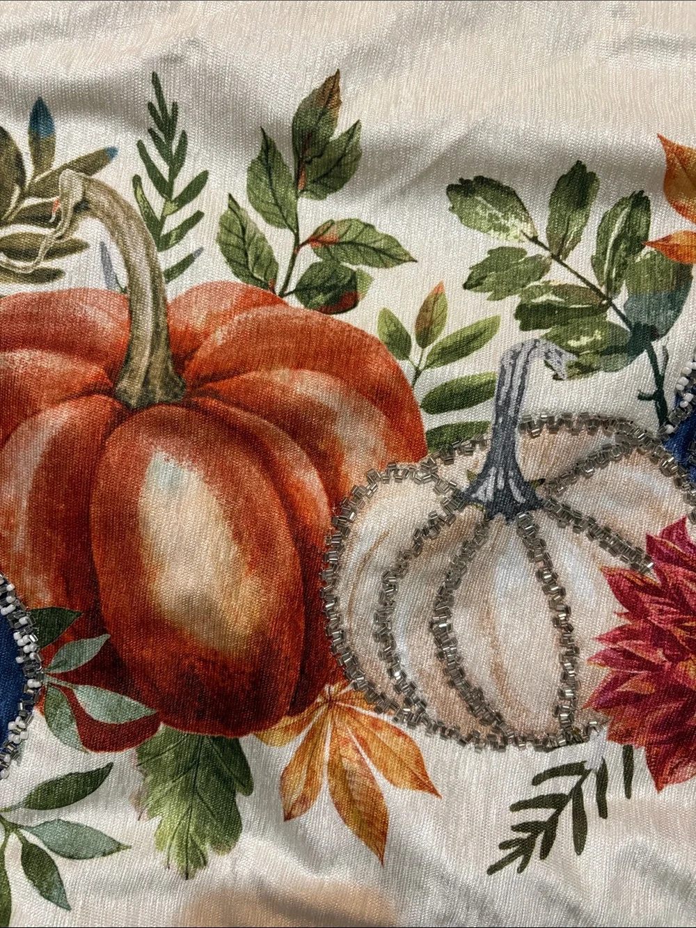 Artisan De Luxe Beaded Pumpkins Table Runner Fall Flowers Thanksgiving 16x72